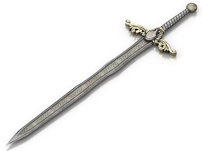 Ancient Decorative Sword With Golden Hilt Engraved Blade And Ornate Design 3d model