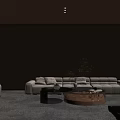 Luxurious Home Theater Interior With Large Sectional Sofa Projection Beam And Coffee Tables