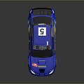 Blue Rally Car Number 5 With Yellow Wheels Stripes And Rear Spoiler