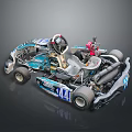 Blue And White Racing Go Kart With Steering Wheel Seat Number 44 And Racing Design