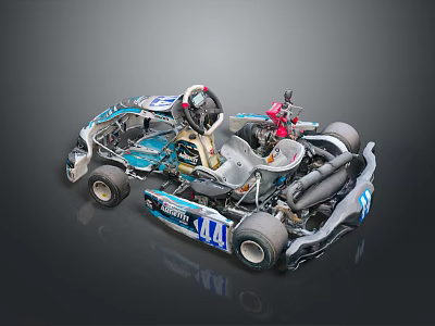 Blue And White Racing Go Kart With Steering Wheel Seat Number 44 And Racing Design 3d model