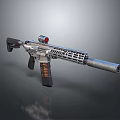 Tactical Assault Rifle Featuring Red Scope Silver Barrel Hollow Design And Black Grip