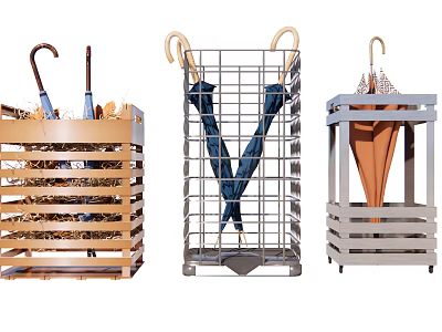 Practical Umbrella Stands For Home With Wooden Metal Grid And Decorative Designs 3d model