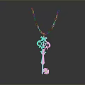 Delicate Silver Key Shaped Necklace With Decorative Pendant And Diamond Charm