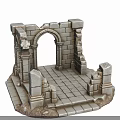 Ancient Stone Ruins Scene With Archway Weathered Walls And Stone Floor Tiles