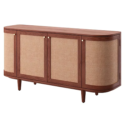 Modern Brown Wooden Decorative Cabinet With Woven Doors And Tapered Legs 3d model
