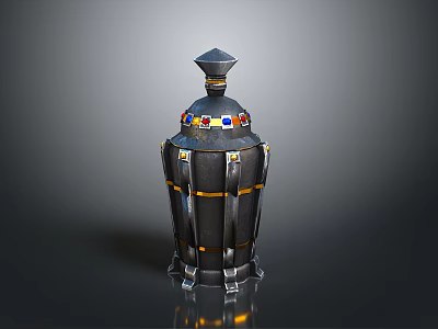Decorative Metal Container With Conical Lid Colored Gemstones And Gold Accents 3d model