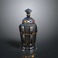Decorative Metal Container With Conical Lid Colored Gemstones And Gold Accents