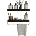 Modern Minimalist Bathroom Accessories With Two Tier Black Shelf Towel Bar Bath Products And Candle