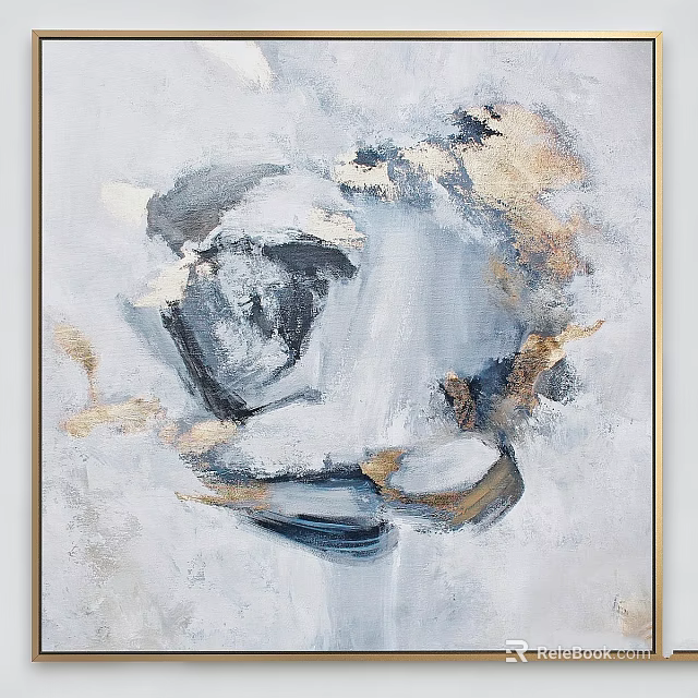 Modern Abstract Wall Art Painting With Gray And Gold Tones On Canvas 3d model 