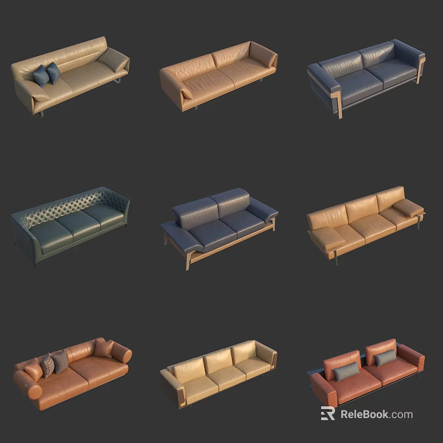 Various Modern Sectional Sofa Designs In Assorted Colors And Leather Upholstery 3d model