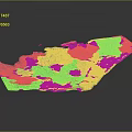 Detailed 3D Terrain Model With Blue Water Green Vegetation And Elevated Landforms