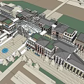 Modern Commercial Street Plaza With White Buildings Central Fountain And Crowded People