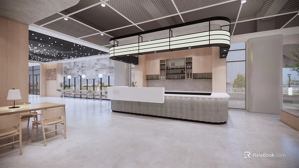 Modern Bar Interior Design With Sleek Counter Wine Racks And Comfortable Seating Area 3d model