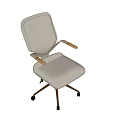 Beige Ergonomic Office Chair With Wooden Armrests And Wheels For Comfortable Office Work