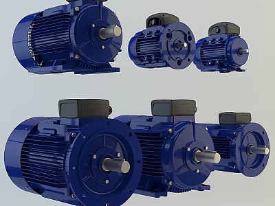 High Quality Blue Industrial Electric Motors With Multiple Units And Robust Mechanical Design 3d model