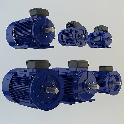 High Quality Blue Industrial Electric Motors With Multiple Units And Robust Mechanical Design 3d model