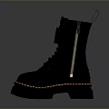 Stylish Black Leather Boots With Yellow Stitching Thick Sole Side Zip And Lace Up Design
