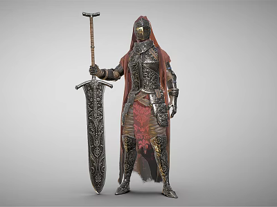 Game Movie Character Medieval Warrior In Ornate Armor With Sword And Staff 3d model
