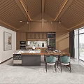 Modern Clubhouse Open Concept Kitchen Interior Design With Island Counter And Dining Area