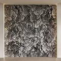 Textured Gray Stone Wall Design With Golden Frame For Modern Interior Decor