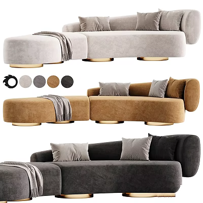 Modern Velvet Sofa Designs with Grey Brown Black Color Options and Gold Legs with Cushions 3d model