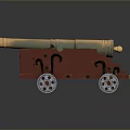 Old Fashioned Brass Cannon On Red Wooden Carriage With Decorative Wheels