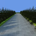 Arbor Lined Scenic Paved Walkway With Green Lawns And Blue Sky Background