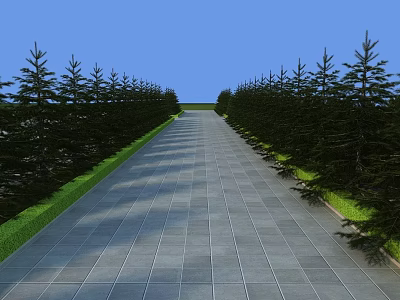 Arbor Lined Scenic Paved Walkway With Green Lawns And Blue Sky Background 3d model