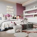Modern Kids Bedroom With Purple Pink Walls Unicorn Toy And Neon Sign