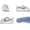 Nike Gray Low Top Shoes With Black Swoosh White Perforations And Blue Sole
