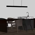 Modern Kitchen Island With Marble Counter Dining Chairs Pendant Light And Wooden Floor