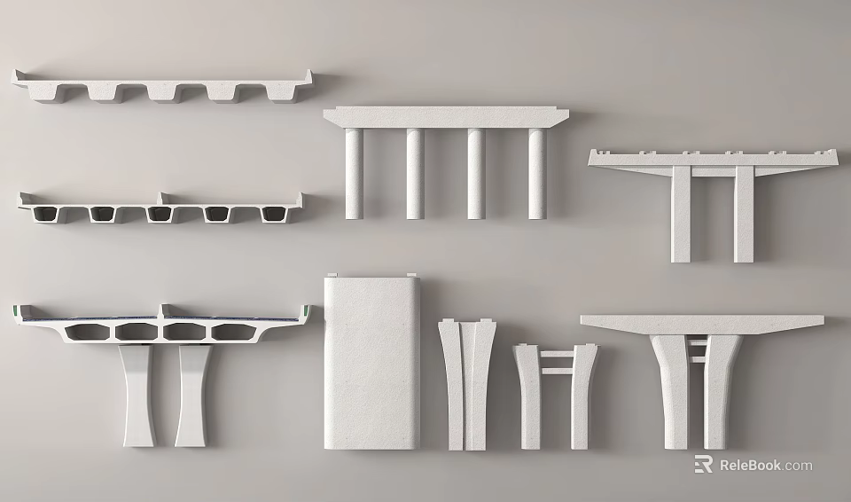 Various Modern White Bridge Structure Models Display Diverse Design Features 3d model