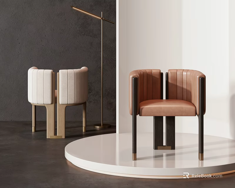 Modern Luxury Single Chair With Beige Brown Leather And Metal Legs Design 3d model 