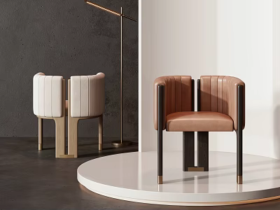 Modern Luxury Single Chair With Beige Brown Leather And Metal Legs Design 3d model