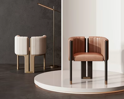 Modern Luxury Single Chair With Beige Brown Leather And Metal Legs Design 3d model