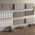 Various Gray White Upholstered Panels With Different Designs And Floor Cushions 3d model