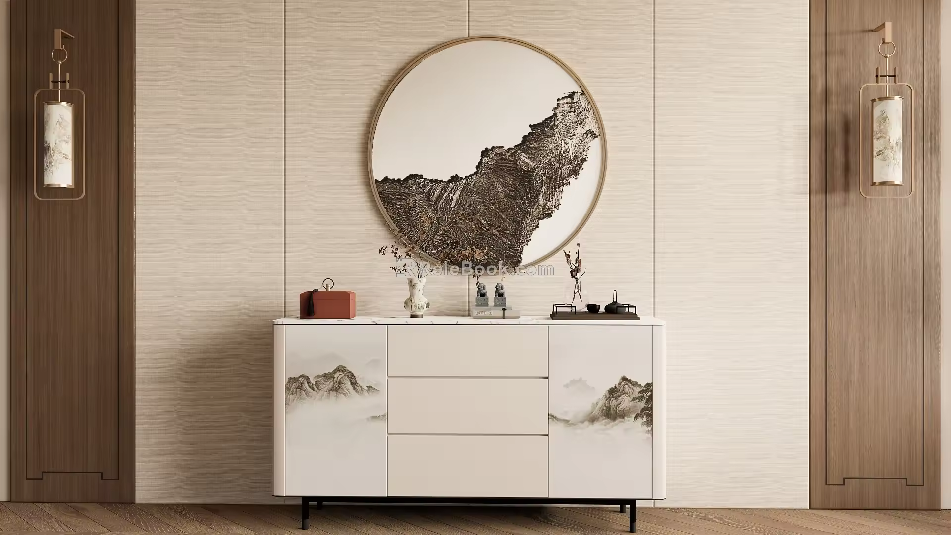 New Chinese-style Sideboard Decorative Cabinet Dining Cabinet Bucket Cabinet Background Wall 3d model