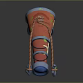 Red Decorative Prosthetic Leg With Blue Top Green Circles And Yellow Arcs Rope Wrapping