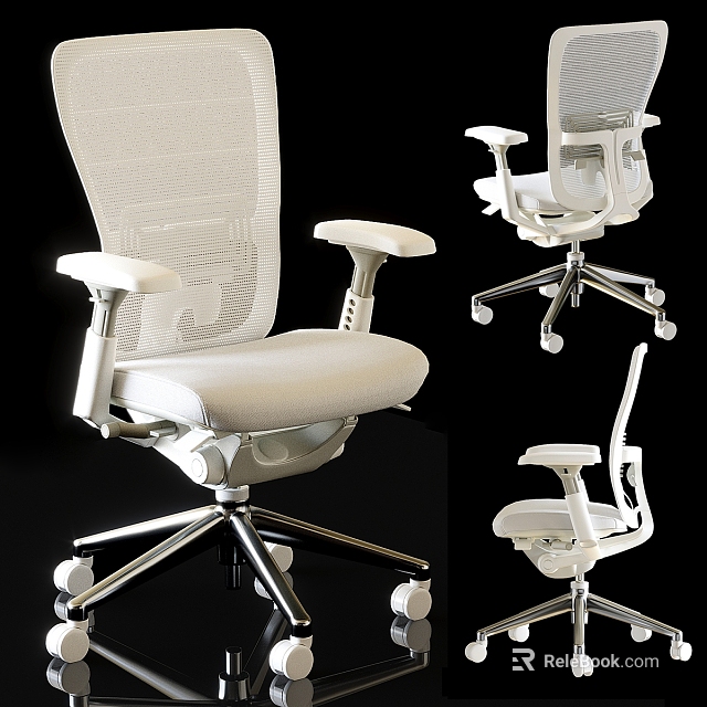 Ergonomic Modern Office Chair With Mesh Back White Fabric Seat And Adjustable Armrests 3d model 