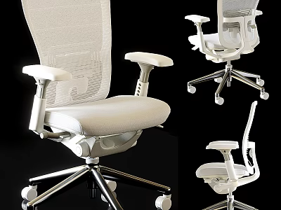 Ergonomic Modern Office Chair With Mesh Back White Fabric Seat And Adjustable Armrests 3d model
