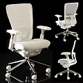 Ergonomic Modern Office Chair With Mesh Back White Fabric Seat And Adjustable Armrests