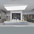 Modern Minimalist Sales Office Interior Design With Abstract Art Sculpture And Custom Wooden Display Shelves