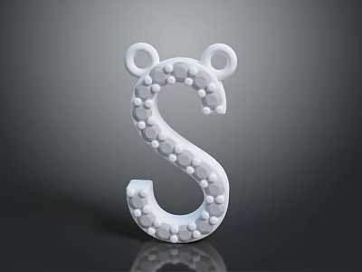 White Decorative Letter S Shaped Home Accessory With Dotted Surface And Bear Ears 3d model