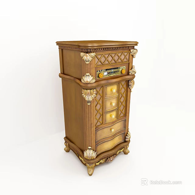 Vintage Wooden Chest of Drawers with Gold Accents Ornate Carvings and Multiple Drawers 3d model 
