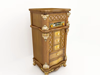 Vintage Wooden Chest of Drawers with Gold Accents Ornate Carvings and Multiple Drawers 3d model