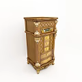 Vintage Wooden Chest of Drawers with Gold Accents Ornate Carvings and Multiple Drawers