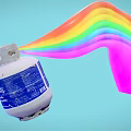 Rainbow Colored Stream Emitting From Blue Gas Cylinder On Light Blue Background