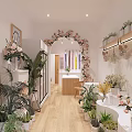 Elegant Florist Shop Interior With Flower Arch Green Plants And Bouquet Displays
