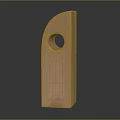 Light Colored Wooden Sculpture With Rectangular Shape And Circular Hole On Dark Background
